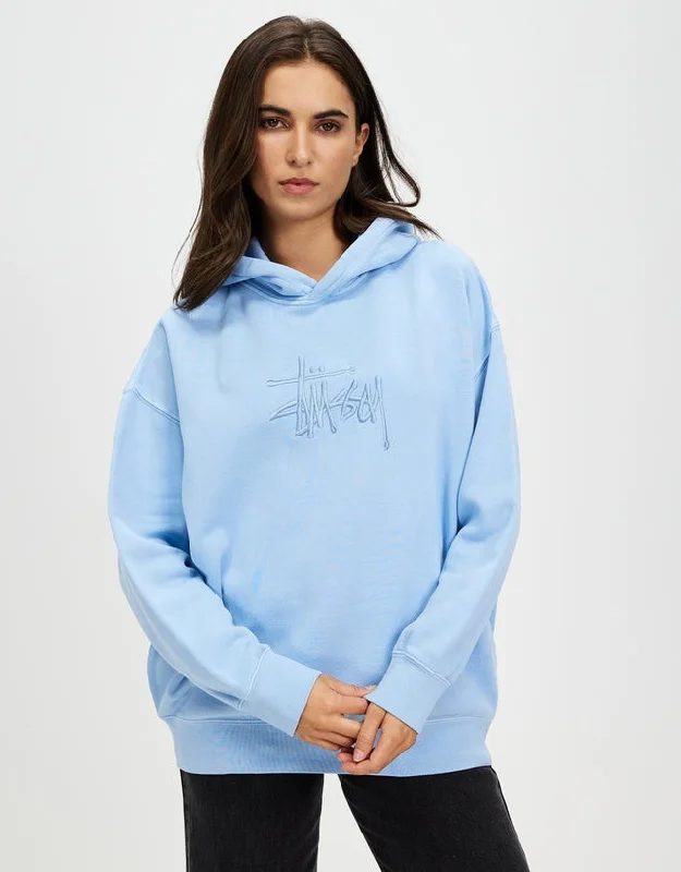 STUSSY Graffiti Embroidered OS Womens Hoodie - Pigment Powder Blue Hoodie with High Neck Warm Protective STUSSY Graffiti Embroidered OS Womens Hoodie - Pigment Powder Blue Hoodie with High Neck Warm Protective