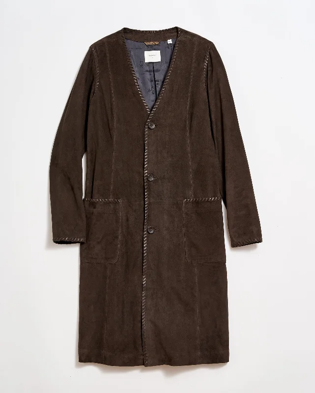 Suede Whip Stitch Coat Fitted Faux Suede Blazer