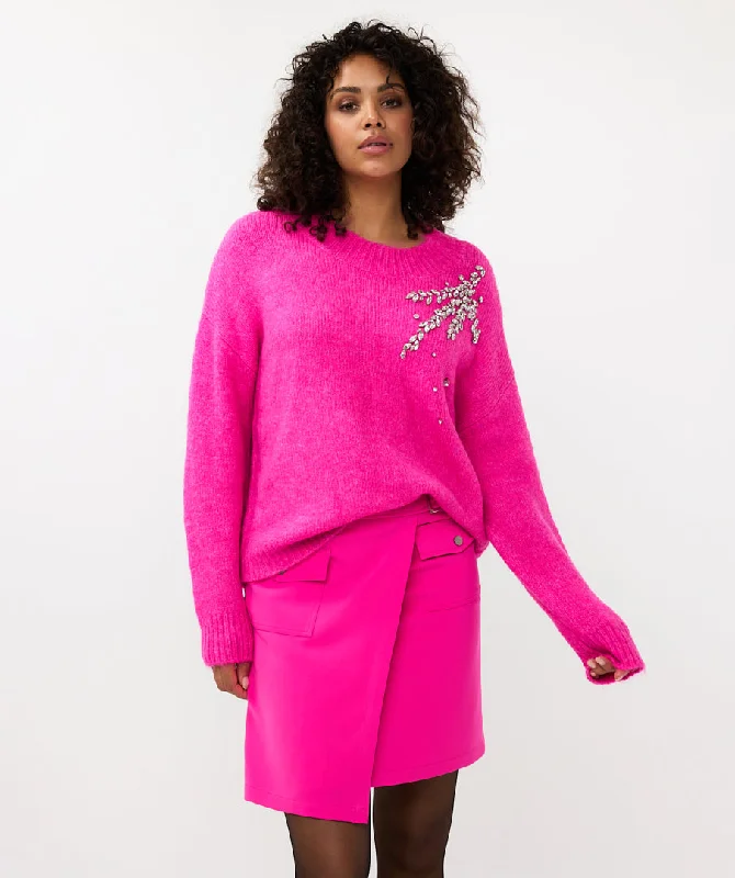 Sweater With Decorative Stones Satin Blend Silk Blend Wool Blend