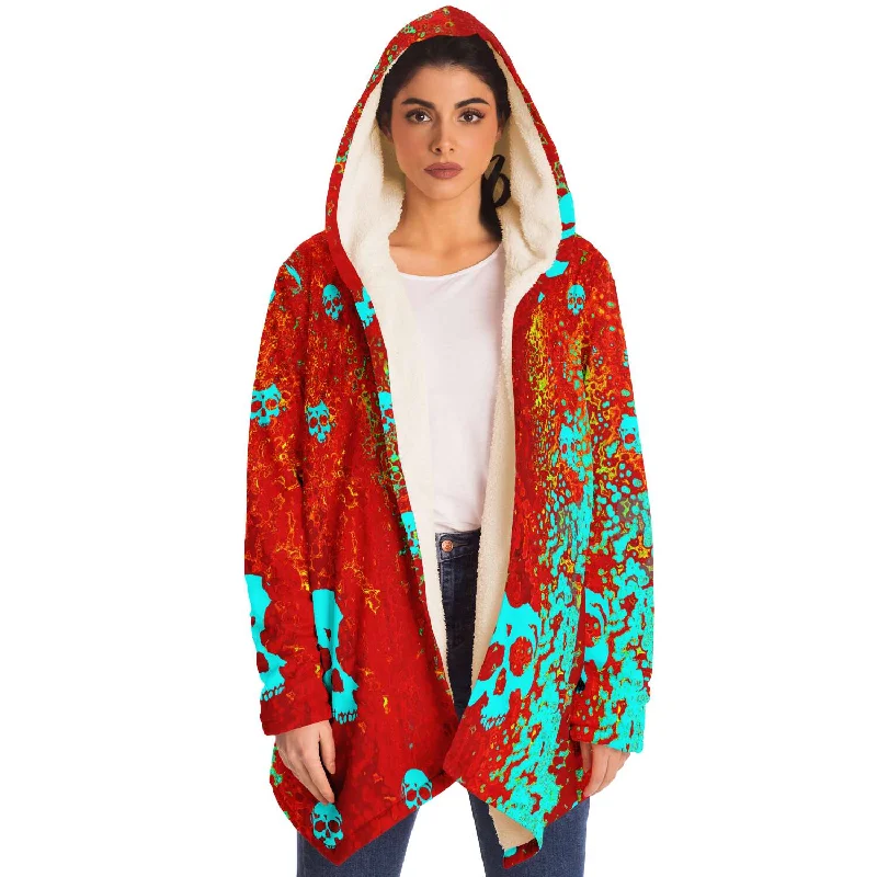 Teal skull themed abstract print sung hoodie Hoodie with Side Slits Relaxed Casual
