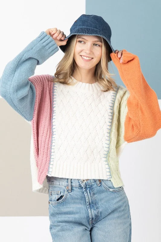 Teresa Color Block Sweater Print Jacquard Patchwork