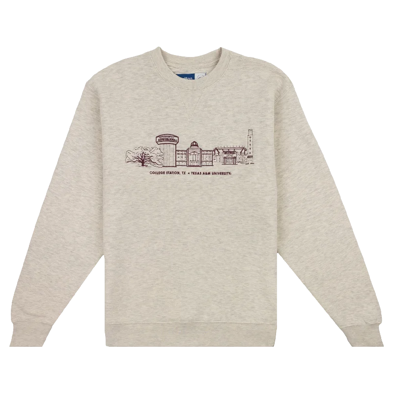 Texas A&M University College Station Skyline Sweatshirt Hoodie with Side Slits Relaxed Casual Texas A&M University College Station Skyline Sweatshirt Hoodie with Side Slits Relaxed Casual