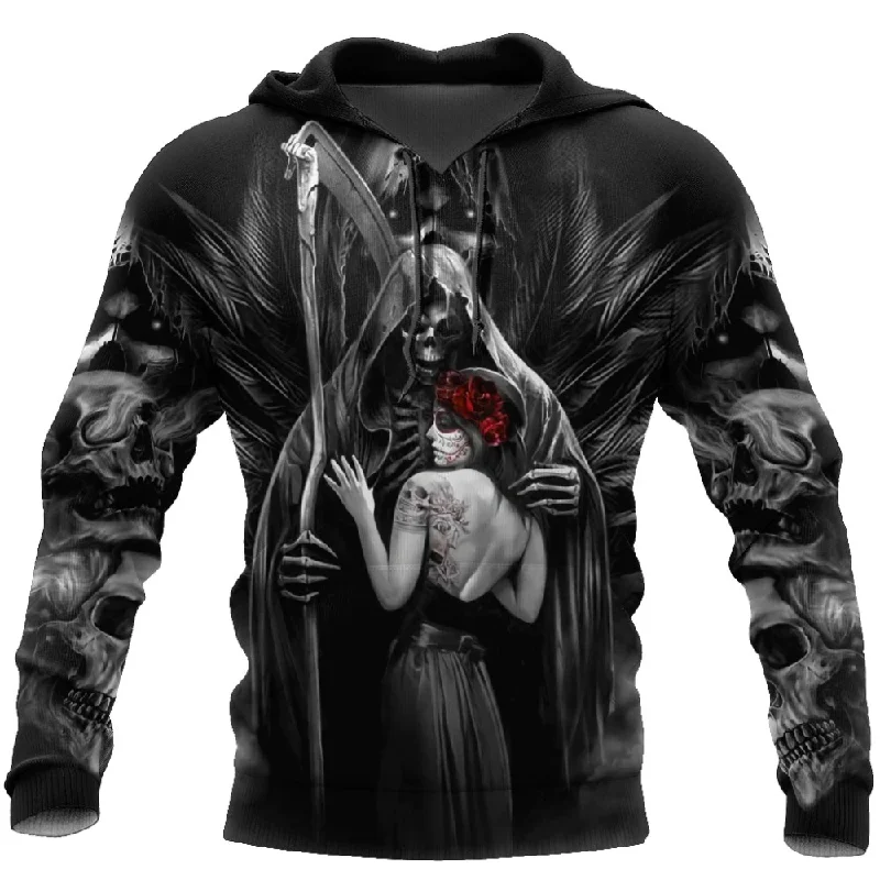 Unisex Death Skull 3D Printed Fashion Hoodies / Gothic Style Hooded Sweatshirt Hoodie with High-Low Hem Asymmetrical Trendy