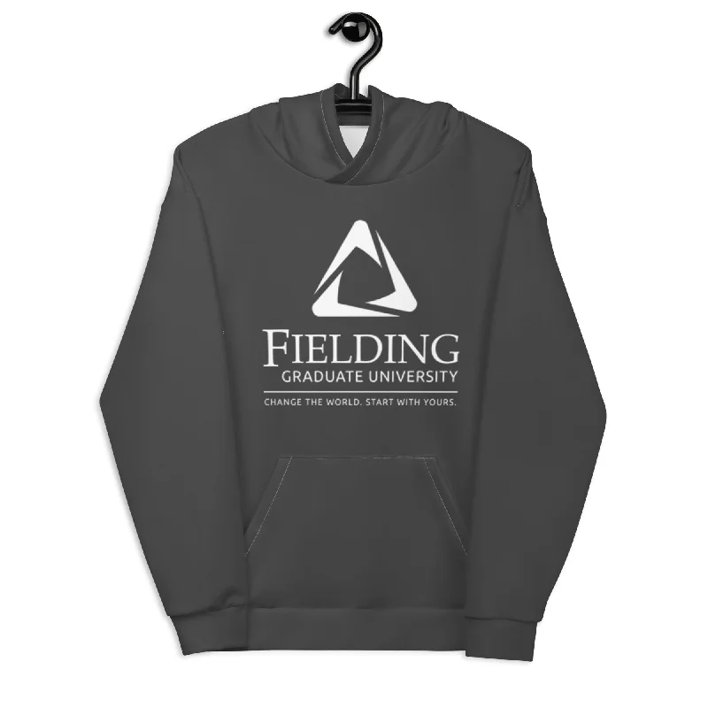Unisex Eco-friendly Hoodie - Dark Grey | Fielding Logo Hoodie with Hem Fringe Bohemian Relaxed Unisex Eco-friendly Hoodie - Dark Grey | Fielding Logo Hoodie with Hem Fringe Bohemian Relaxed