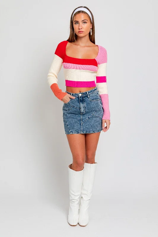 Valentines Stripes & Love Sweater Sequined Glittery Shiny