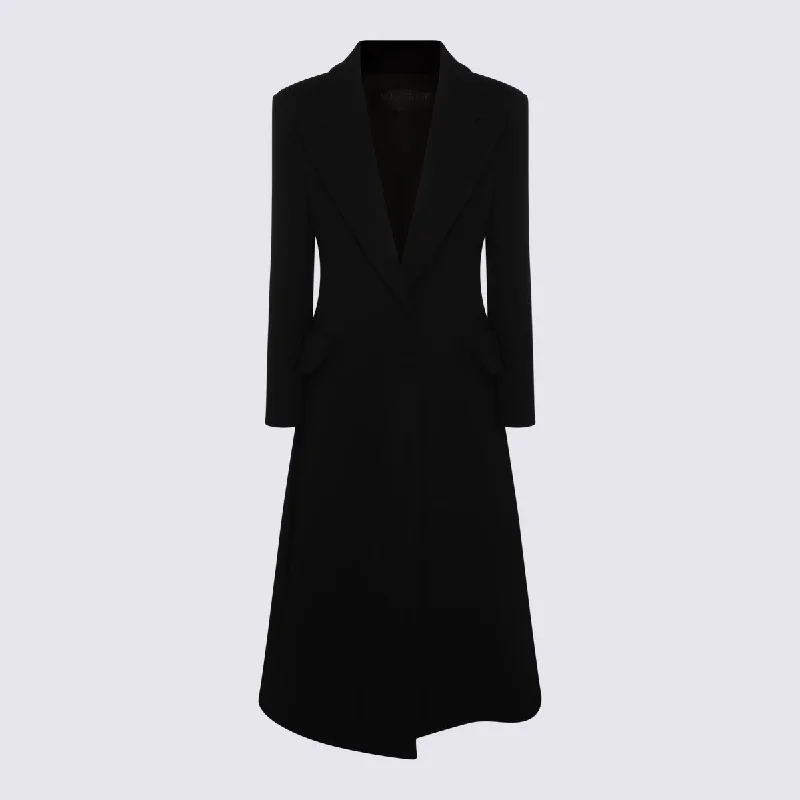 Valentino Coats Black Plaid Checkered Coat