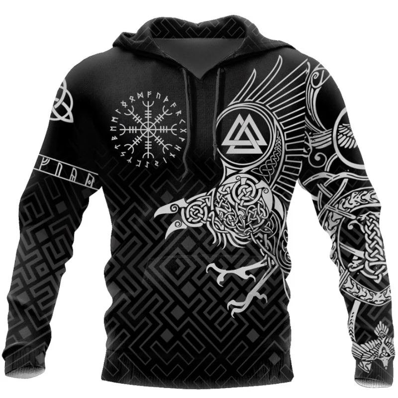 Viking Tattoo 3D Printed Black Hoodie / Fashion Hooded Unisex Streetwear In 2 Variants Hoodie with Tied Waist Feminine Flattering