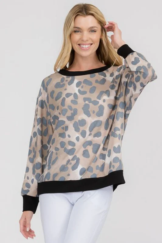 Vintage Soft Leopard Crewneck Sweater Wool Fabric Cashmere Fabric Tweed Fabric