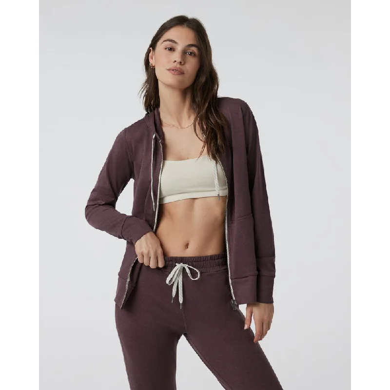 Vuori Women's Halo Performance Hoodie 2.0 in Elderberry Heather Hoodie with Drawstring Waist Adjustable Fitted Vuori Women's Halo Performance Hoodie 2.0 in Elderberry Heather Hoodie with Drawstring Waist Adjustable Fitted