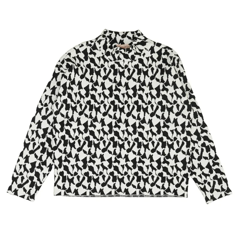White Graphic Mockneck Sweater Casual Formal Business