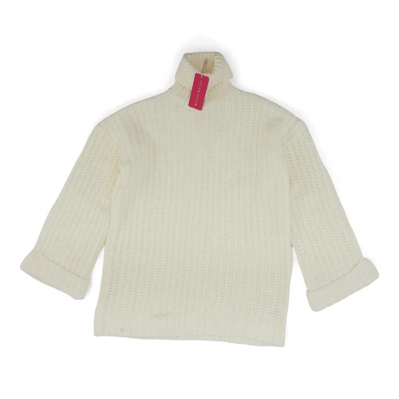 White Solid Cowl Neck Sweater Sequined Glittery Shiny