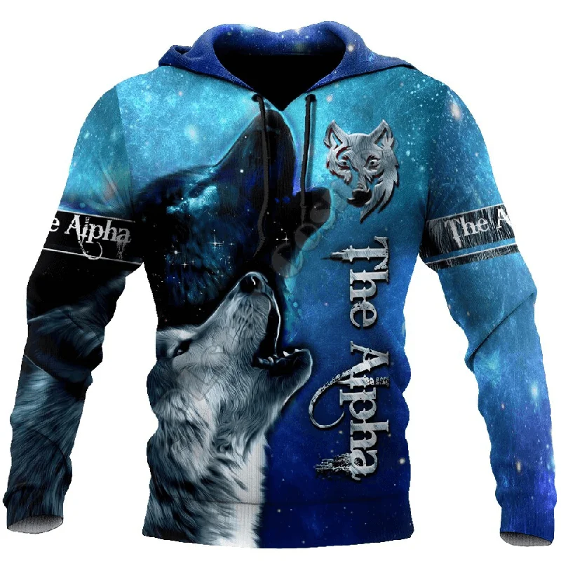 Wolf & Starry Sky 3D Printed Hoodies / Rock Style Unisex Hooded Sweatshirt Hoodie with Velcro Closure Adjustable Secure