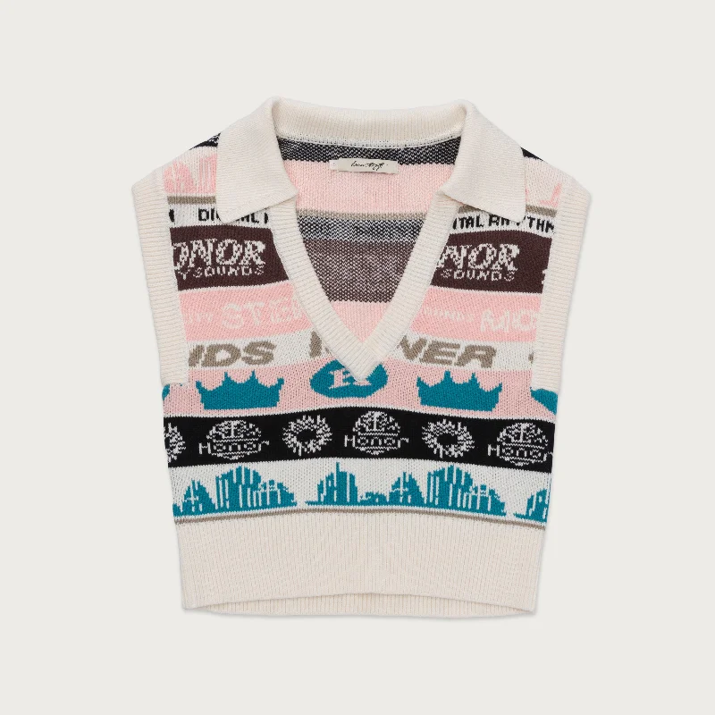 Womens Collared Sweater Vest - Pink Handmade Hand-knitted Hand-woven