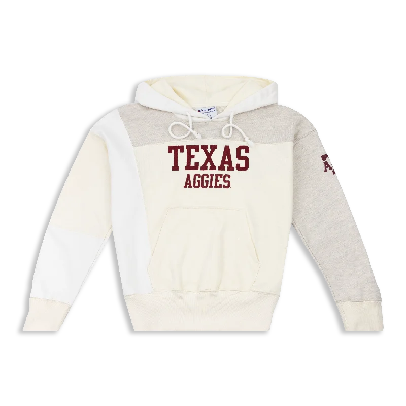 Texas Aggies Patchwork Oatmeal Crop Hoodie Hoodie with Pattern Geometric Abstract