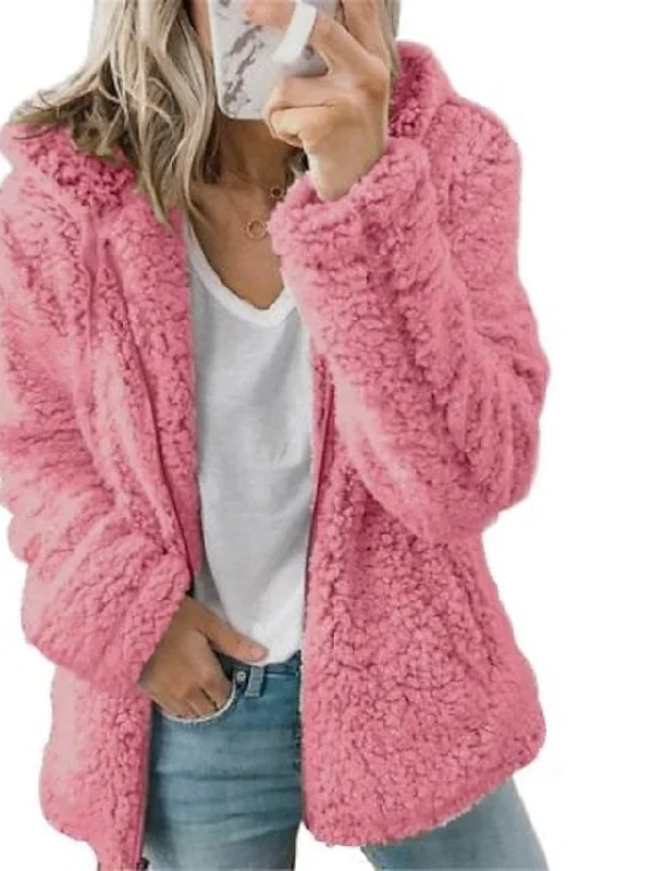Chic & Modern Women's Sherpa Teddy Coat Zip-Up Hoodie for Daily Fall Wardrobe Hoodie with Hem Elastic Stretchable Comfortable