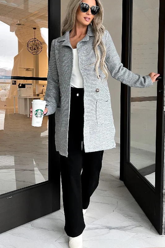 Forever Fall Open Front Sweater Coat (Heather Grey) Print Jacquard Patchwork