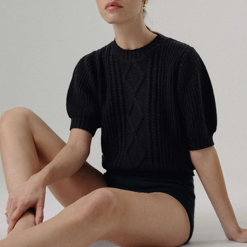Asta Short Sleeve Pullover Sweater Tee | Black Short Sleeve Top