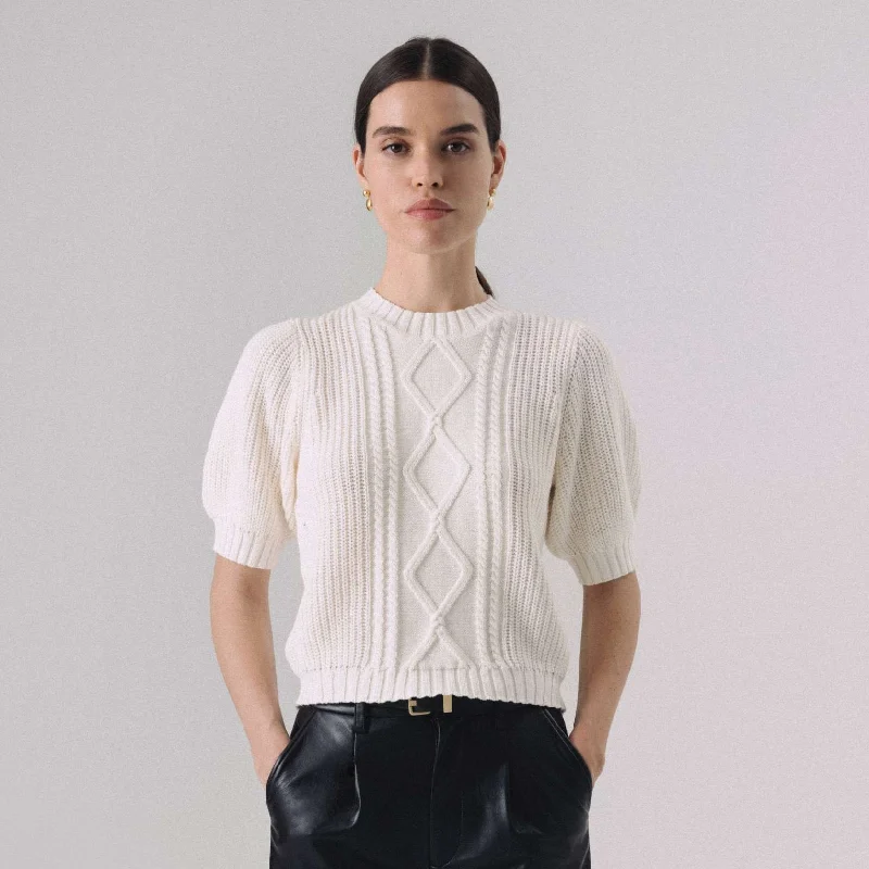 Asta Short Sleeve Pullover Sweater Tee | Ivory Sheath Sleeve Elegant