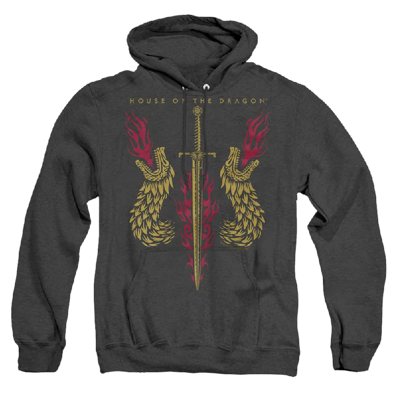 House of the Dragon Sword And Dragon Heads - Heather Pullover Hoodie Crew Neck Wool