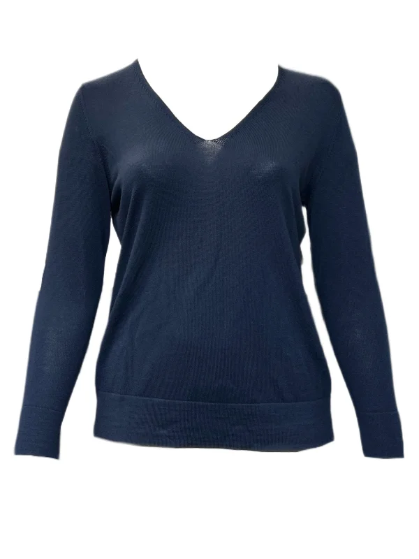 Marina Rinaldi Women's Blue Accento Pullover Sweater NWT Spaghetti Sleeve Top