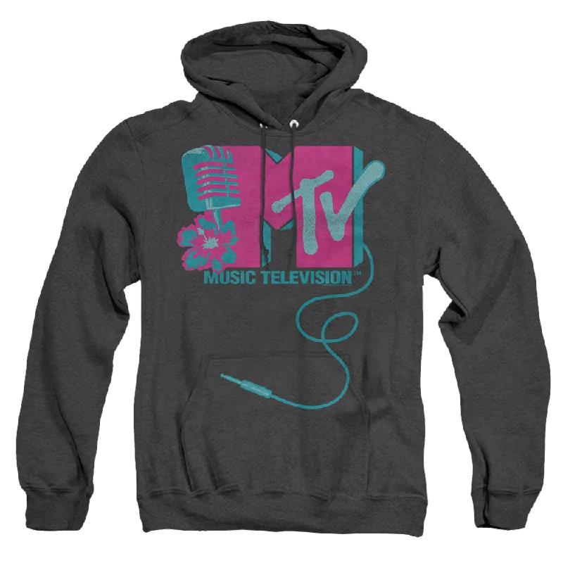 MTV Microphone Logo - Heather Pullover Hoodie Sabrina Neck Pullover