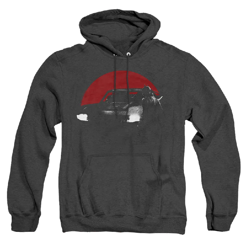 The Batman (2022) Red Moon And Batmobile - Heather Pullover Hoodie Surplice Neck Pullover