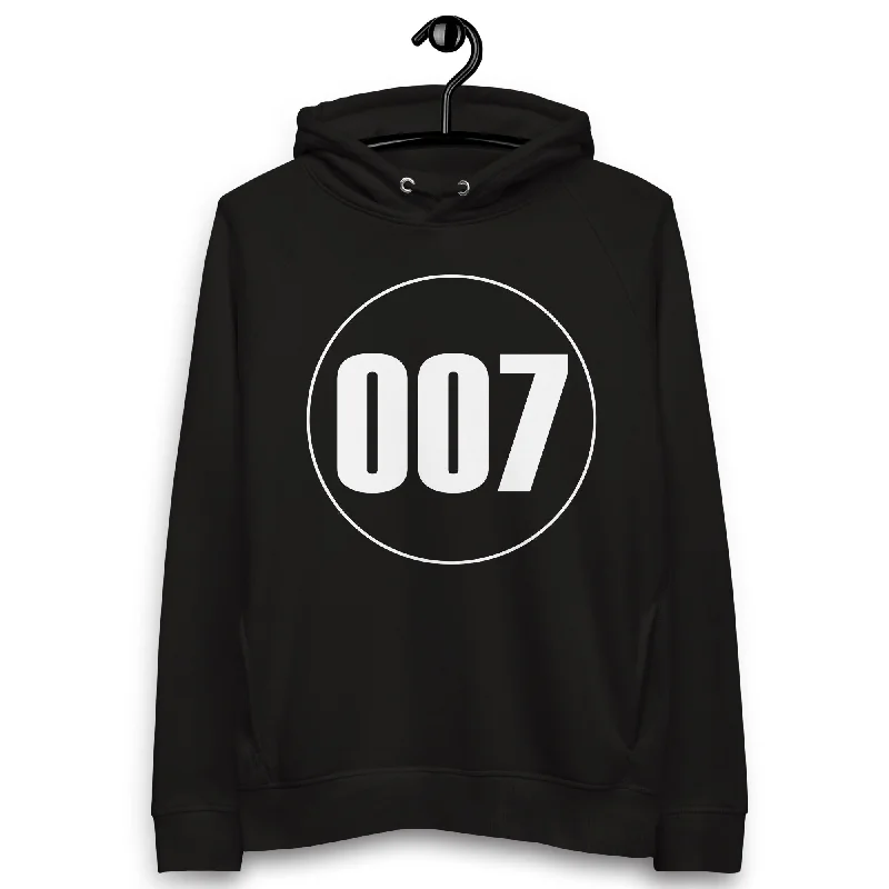 Unisex pullover hoodie: White on Black 007 Box Sleeve Comfort