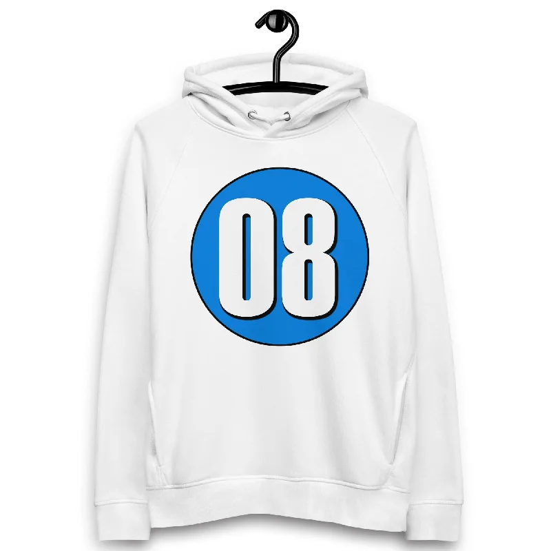 Unisex pullover hoodie: White on Blue 08 Slit Sleeve Stylish