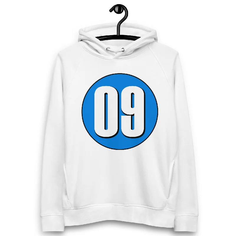 Unisex pullover hoodie: White on Blue 09 Blouson Sleeve Pullover