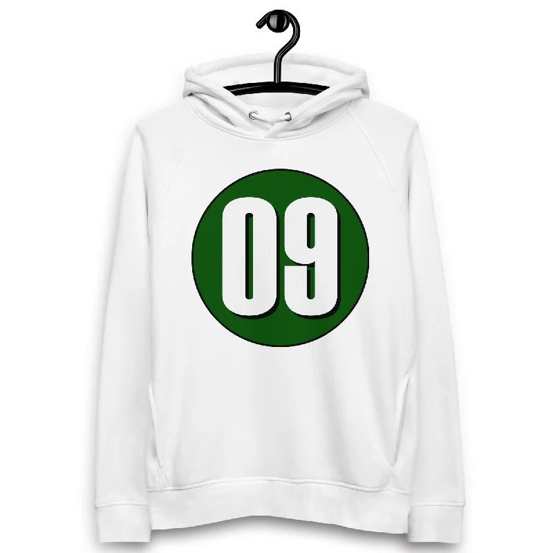Unisex pullover hoodie: White on Hunter Green 09 Ruffle Sleeve Feminine