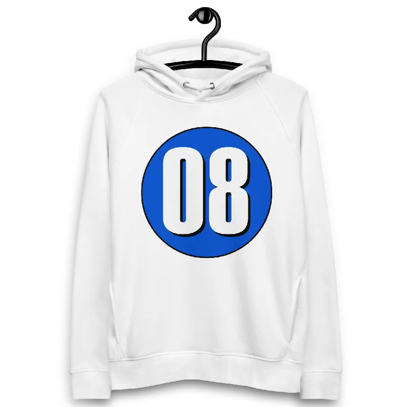 Unisex pullover hoodie: White on Periwinkle 08 Sabrina Neck Pullover