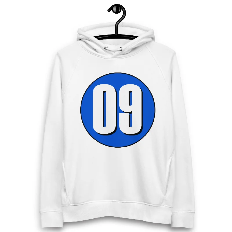 Unisex pullover hoodie: White on Periwinkle 09 Boat Neck Sweater
