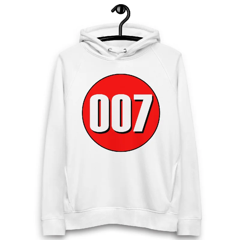 Unisex pullover hoodie: White on Red 007 Hooded Pullover Sweater