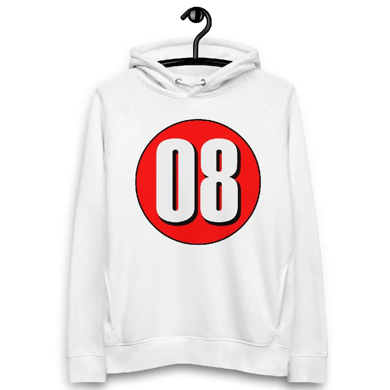 Unisex pullover hoodie: White on Red 08 Open Front Cardigan