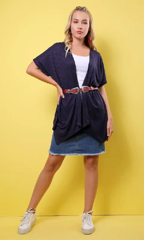 53514 Blue Chambray Ribbed Cardigan Ribbed Striped Patterned