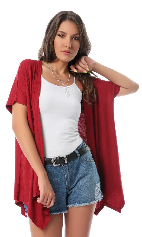 53515 Simple Short Sleeves Red Cardigan Neon metallic Matte
