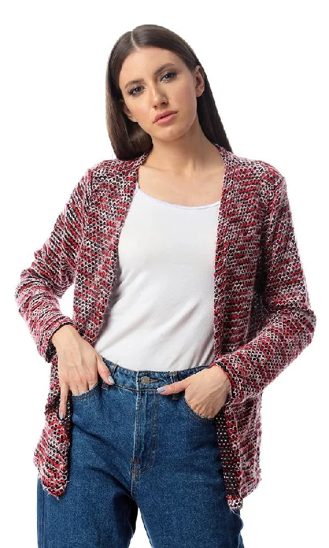 55497 Colourful Knitted Open Neckline Cardigan Multicolour Transparent Opaque Sheer