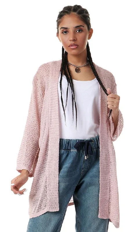 57718 Knitted Elbow Sleeves Open Dusty Rose Cardigan Casual Formal Business