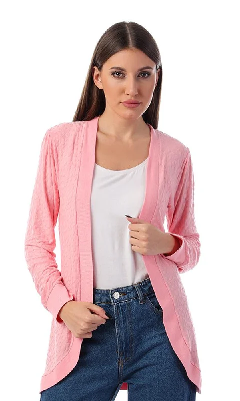57733 Self Polka Dots Pink Slip On Cardigan Layered Multi-layer Single Layer