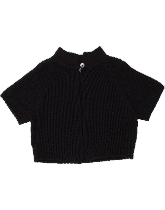 ANDRE MAURICE Womens Crop Short Sleeve Cardigan Sweater UK 12 Medium Black Machine Wash Dry Clean Hand Wash ANDRE MAURICE Womens Crop Short Sleeve Cardigan Sweater UK 12 Medium Black Machine Wash Dry Clean Hand Wash