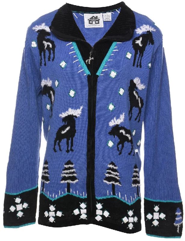 Animal Design Christmas Cardigan - L Cotton Fabric Linen Fabric Terry Fabric