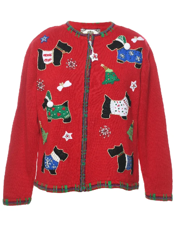 Animal Design Christmas Cardigan - M Fleece Fabric Down Fabric Feather Fabric