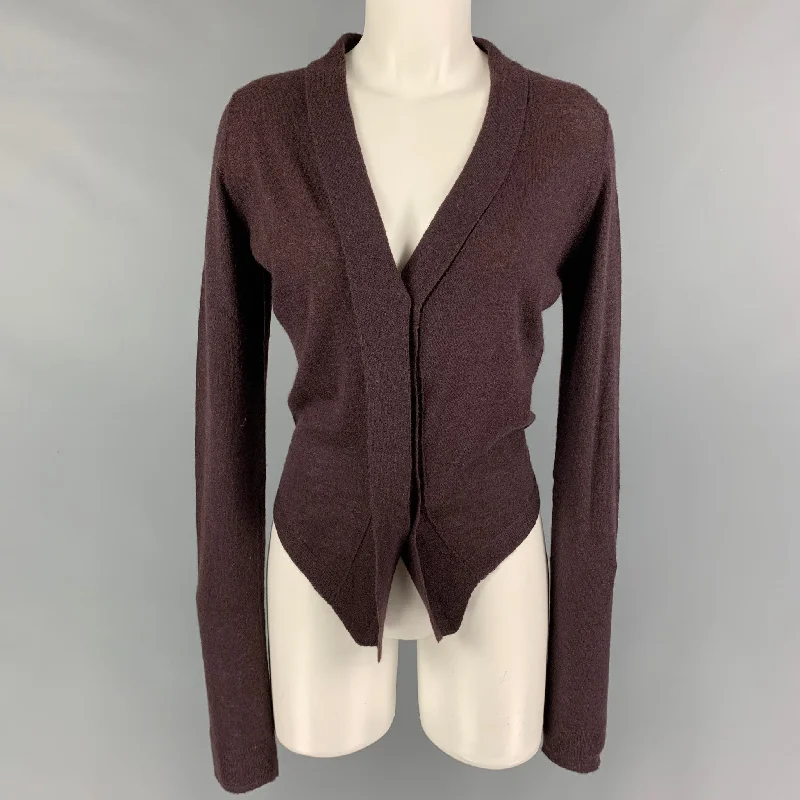 ANN DEMEULEMEESTER Size 6 Burgundy Cashmere Blend Knitted Cardigan Zippered Front Buttoned Front Snap Front ANN DEMEULEMEESTER Size 6 Burgundy Cashmere Blend Knitted Cardigan Zippered Front Buttoned Front Snap Front
