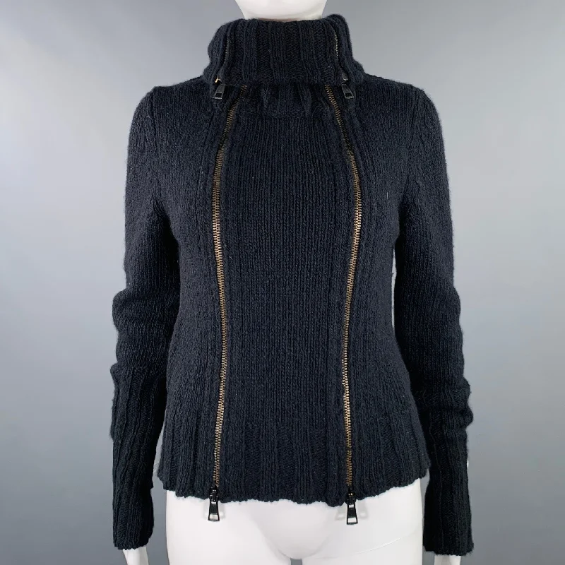 ANN DEMEULEMEESTER Size 8 Black Merino Wool Angora Double Zipper Cardigan Elegant Classic Vintage ANN DEMEULEMEESTER Size 8 Black Merino Wool Angora Double Zipper Cardigan Elegant Classic Vintage