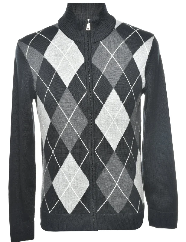 Argyle Knit Cardigan - S Mesh Fabric Canvas Fabric Denim Fabric