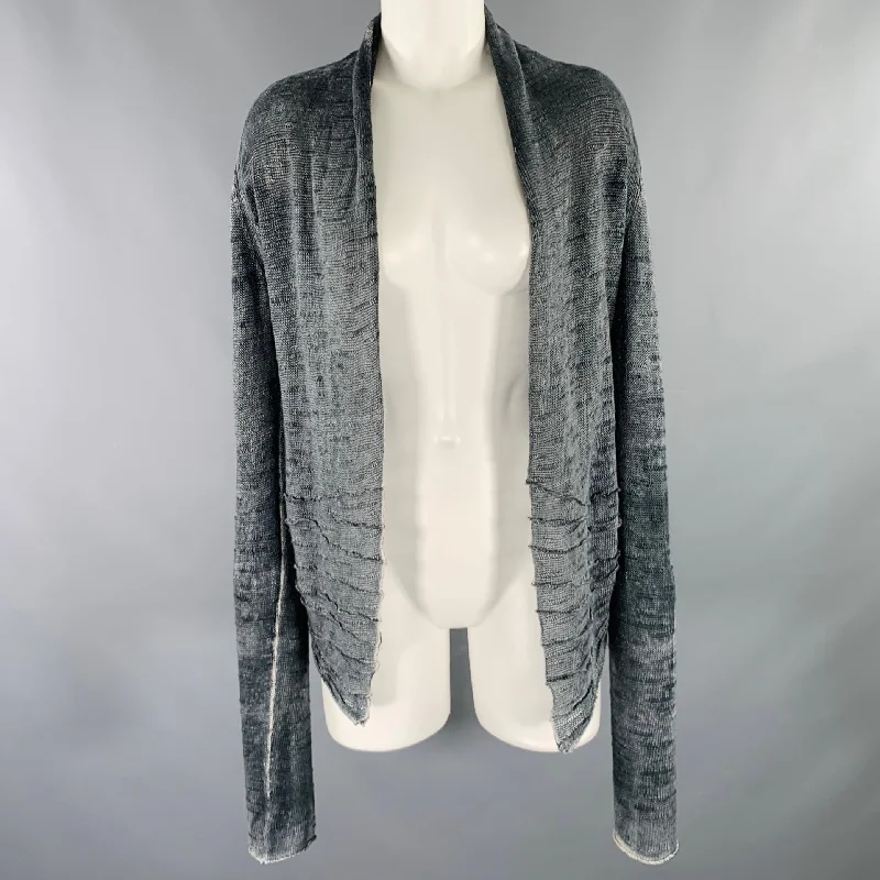 AVANT TOI Size M Grey Charcoal Linen Marbled Open Front Cardigan Real Fur Shearling Chenille AVANT TOI Size M Grey Charcoal Linen Marbled Open Front Cardigan Real Fur Shearling Chenille