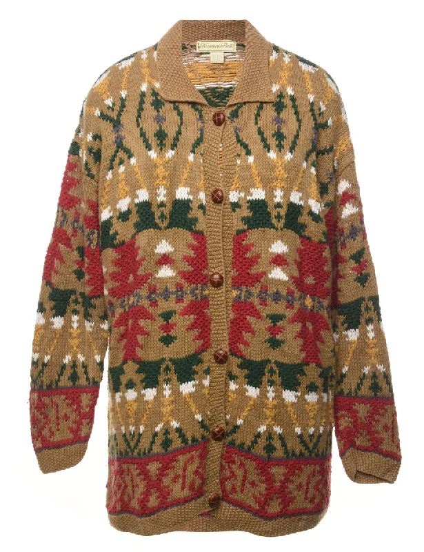 Aztec Print Chunky Knit Cardigan - L Terry Terry Cloth Terry Knit