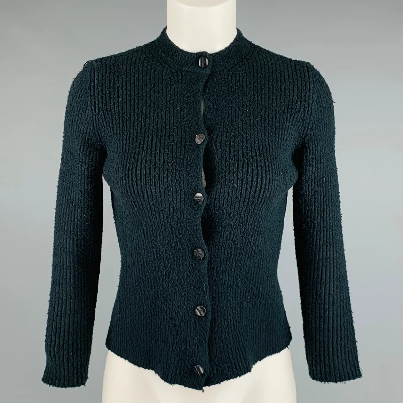 BALENCIAGA Size S Black Cotton Polyamide Ribbed Button Up Cardigan Houndstooth Herringbone Solid BALENCIAGA Size S Black Cotton Polyamide Ribbed Button Up Cardigan Houndstooth Herringbone Solid