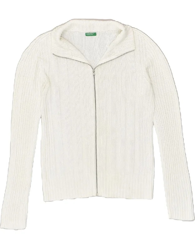BENETTON Womens Cardigan Sweater UK 16 Large White Cotton Layered Multi-layer Single Layer BENETTON Womens Cardigan Sweater UK 16 Large White Cotton Layered Multi-layer Single Layer