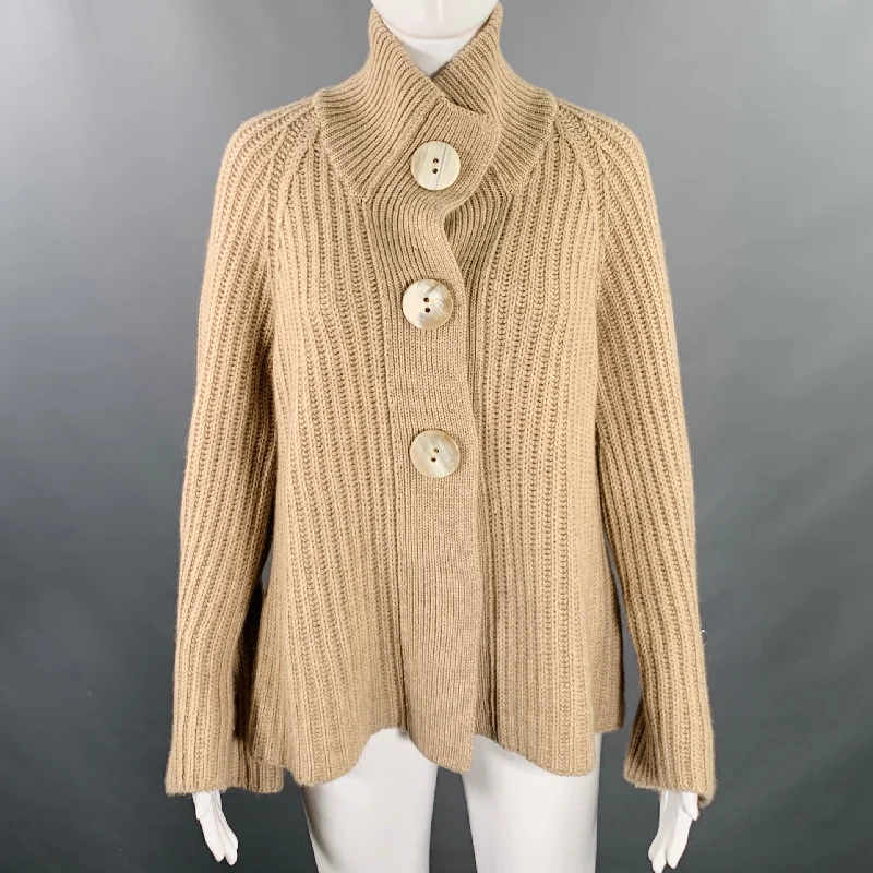 BRUNELLO CUCINELLI Size M Beige Camel Cashmere Wide Sleeves Cardigan Solid Print Embellished BRUNELLO CUCINELLI Size M Beige Camel Cashmere Wide Sleeves Cardigan Solid Print Embellished